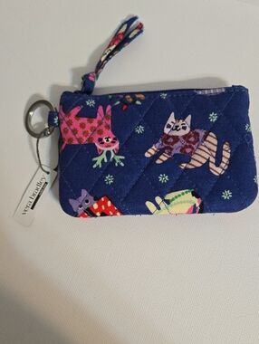 Vera Bradley Blue Winter Kitty Cats  Zip ID Case Catnip Christmas Pouch NWT